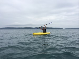 Drew in the single kayak